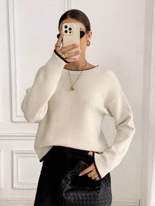Maglione da <span class=keywords><strong>Donna</strong></span> Elegante, Casual, alla Moda, con Ampio Scollo Rotondo e Fiocco sul Retro, Pullover Lavorato a <span class=keywords><strong>Maglia</strong></span> - Product Image 6