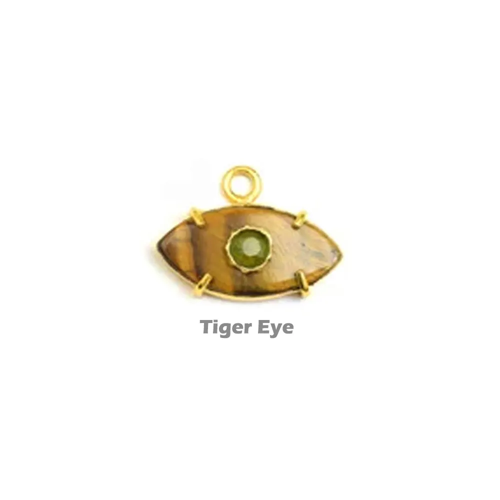 Colgante grande de ojo de tigre 25x10mm forma de marquesa 925 plata esterlina oro Vermeil punta conjunto COLLAR COLGANTE piedra Marquesa encantos