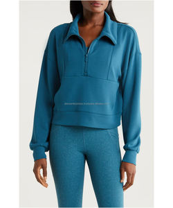 Sudadera con media cremallera de alta calidad para mujer, transpirable, con Panel sólido, Pettren, bolsillo frontal de trabajo para Fitness y correr - Product Image 5