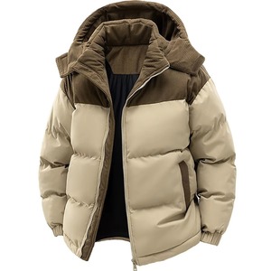 Pink <b>Corduroy</b> Trim Puffer <b>Jacket</b> <b>Men</b> Winter Zip Up Down Coat Stand Collar Regular Length Casual Outerwear - Product Image 4