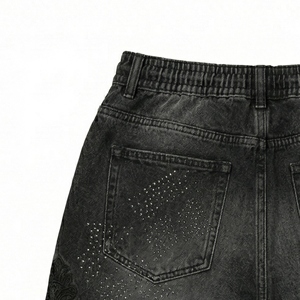 Shorts en jean pour hommes, solides, avec cristaux, broderie en strass, streetwear, jorts, coupe ample, délavés, décontractés, fabricant OEM, vente en gros - Product Image 4