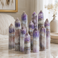 Tour en agate améthyste de 18 cm, pointe de cristal polie, obélisque en pierre précieuse, décoration d'intérieur, vente en gros, OEM personnalisé