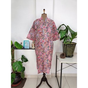 Kimono Boho Hecho a Mano, Vestido Floral de Verano, Ligero y Lujoso, Bata de Algodón para Vacaciones en la Playa, Estilo Indio - Product Image 3