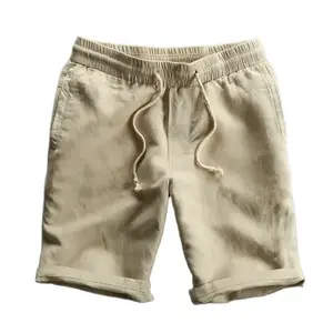 Calça curta masculina de algodão e linho para corrida, roupa casual personalizada para esportes de verão, calça de moletom para homens