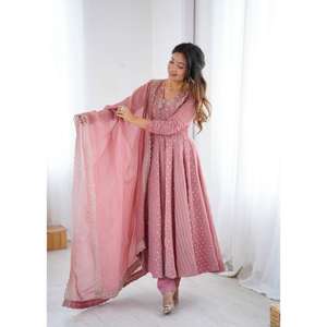 Zain Exports lanza nuevo diseñador indio/paquistaní fiesta desgaste vestido Pent Dupatta tela crujiente seda totalmente Flair Reversible - Product Image 1