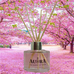 Cherry Blossom <b>Reed</b> <b>Diffuser</b> Set Glass <b>Bottle</b> Rattan Sticks 100 ml Long-Lasting Essential Oils + 100 Indian Scents Factory Price - Product Image 1