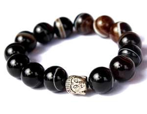 Collier artisanal pour homme en agate du Botswana et rudraksha, style bohème, avec pampille en soie – Bijou en pierres précieuses pour le yoga, idéal comme cadeau d'anniversaire - Product Image 4