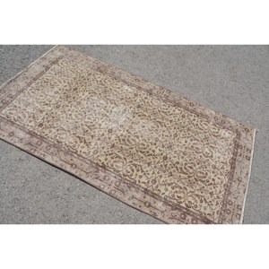 พรมขนสัตว์สีเบจสีน้ำตาล3.5x6.4ฟุตคลาสสิกวินเทจตุรกีพื้นที่ขนาดใหญ่รูปสี่เหลี่ยมผืนผ้าการเย็บปะติดปะต่อกันออกแบบสำหรับห้องโถงห้องนอน-น้ำยาง - Product Image 2