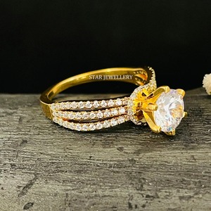 Bague de fiançailles solitaire en or massif 14 carats 1 ct CVD, bague en diamant solitaire de 1 ct de taille ronde en laboratoire - Product Image 1