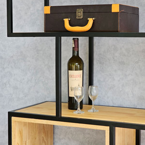 KTB68155 Standing Type Decorative Shelf with Drawers 100x35x180cm Rubber Wood and Iron Frame for Living Room - Product Image 5