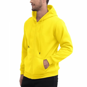 Sudadera con Capucha Amarilla para Hombre, con Cierre, de Felpa, Corte Regular, Color Sólido, para Otoño - Product Image 1