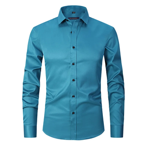 Camisa de manga larga formal completa para hombre personalizada al por mayor, vestido de Caballero de algodón estampado de talla grande, camiseta blanca lisa de tela tejida - Product Image 1
