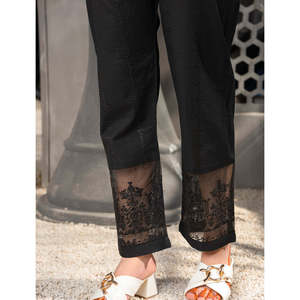 Women's KADER Embroidered Cotton Flare Pants Breathable Casual <b>Goths</b> for Autumn & <b>Summer</b> XL Size Mid Waist Colored Wash - Product Image 2