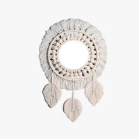 Decoración de dormitorio de estilo lujoso, Marco tejido hecho a mano, tapiz bohemio, espejo de macramé decorativo para interiores bohemio, colgante de pared