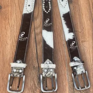 Luxe Handgemaakte Riemen Western Cowboy Echte Rundhuid Lederen Riem Met Haar Op Design Fabrikant En Groothandel