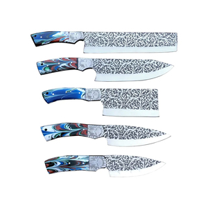 Ensemble de couteaux de chef en acier Damas lourd fait à la main, manche en bois lisse, design ambidextre, haute durabilité, performance professionnelle - Product Image 1