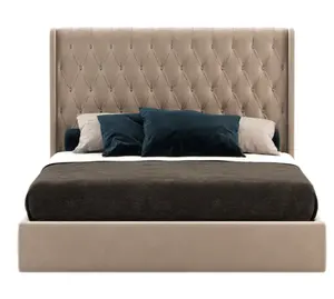 TH-H8347英国风格德国人造革软垫不锈钢大号床架带床头板卧室家具