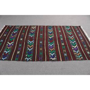 Vintage Turkish Kilim Rug 4.1x8 ft (125x245 cm), <b>Brown</b> Solid <b>Wool</b> Rug - Product Image 3
