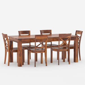 Ensemble de meubles de salle à manger rectangulaire pliable artisanal, style rustique en bois massif de teck, 6 chaises et table, hôtels modernes, maisons - Product Image 2