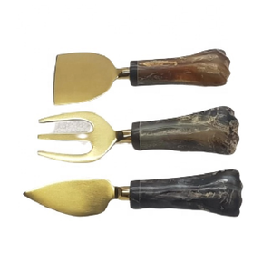 Mango de piedra de ágata, herramientas de queso de acero inoxidable chapadas en oro, juego de cuchillos de queso al por mayor, herramientas de queso de alta calidad - Product Image 3