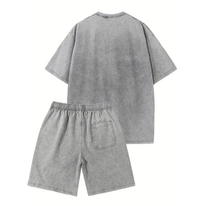 Ensemble T-shirt et short décontracté pour homme, nouvelle mode estivale, respirant, délavé à l'acide, impression de logo personnalisé, 2 pièces - Product Image 2