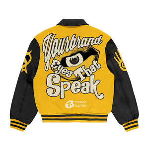 Chaqueta universitaria recortada de béisbol Retro Vintage unisex con cuello alto bordado de logotipo personalizado posición frontal-para invierno - Product Image 2