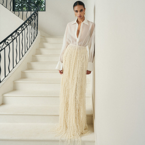 2025ชุดกระโปรงผ้าตาข่ายสำหรับผู้หญิง, ชุดสูทกระโปรงแม็กซี่ทรงหลวมทำจากวัสดุคุณภาพดีผลิตในเวียดนาม - Product Image 1