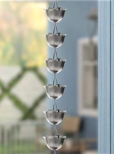 Elegante Cadena de lluvia de taza de flor de plata para un hermoso flujo de agua Metal duradero para jardín al aire libre y decoración del hogar - Product Image 4