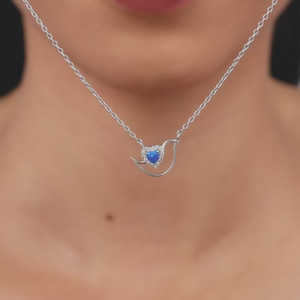 Pendentif oiseau en argent avec cœur en opale bleue en acier inoxydable et plaqué or pour la fabrication de bijoux avec des breloques en pierre - Product Image 4