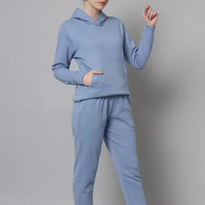 Survêtement en molleton de coton de haute qualité personnalisé pour femmes pantalon de jogging empilé et sweat à capuche hiver Streetwear ensemble de survêtement 2 pièces - Product Image 1