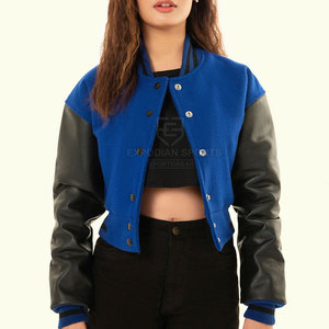 Chaqueta Corta Tipo Letterman para Mujer, Talla Grande, Transpirable, 100% Algodón, para Uso en Exteriores, Cuello Alto - Product Image 2