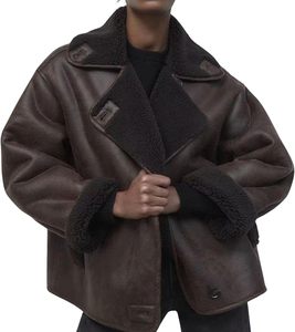 Chaqueta gruesa de gamuza sintética con forro de Sherpa para mujer, abrigo de cuero de gran tamaño, chaqueta de Moto de lana de piel de oveja, abrigo de invierno para motorista - Product Image 1