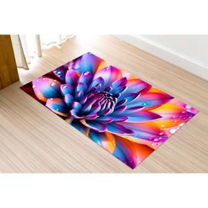 Tapis imprimé style jardin vibrant avec motifs floraux colorés et gouttes d'eau, tapis en chenille - Product Image 1