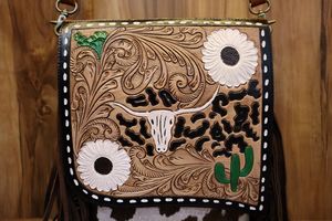 กระเป๋าเงินหนังวัวผมโบฮีเมียนแบบมือสำหรับผู้หญิงกระเป๋าสะพายไหล่/พาดลำตัวแฟชั่นกระเป๋าหนังสำหรับผู้หญิงทำด้วยมือ - Product Image 2