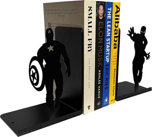 Juego de sujetalibros modernos con siluetas de superhéroes, aluminio negro mate, Capitán América, Iron Man, decoración para fanáticos, resistente, para cómics, regalo de cumpleaños - Product Image 2