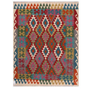 Alfombra Kilim de Maimana, Afganistán, 199 x 158 cm, Juego de Alfombras - Product Image 1