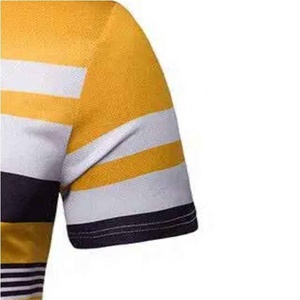 Polo de Manga Corta a Rayas para Hombre, Corte Regular, Informal, Tejido, Amarillo y Blanco, Estampado - Product Image 4