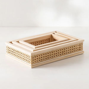 Llamativa bandeja de malla de ratán hecha a mano hecha en Vietnam bandeja de servicio de ratán y madera Vintage adecuada para restaurante de Hotel en casa - Product Image 2