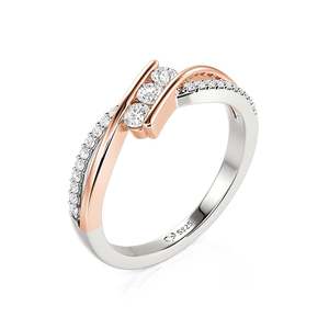 Jeulia Bypass Twist Two-Tone Three Stone Wedding Band <b>Ring</b> - Product Image 2