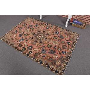 Vintage Rug, Accent 3.7x5.4 ft Turkish Rug, <b>Red</b> Animal Print <b>Wool</b> Rug - Product Image 2