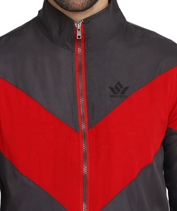 Men's <b>Charcoal</b> Gray Red Solid Printed Hooded Collar 2 1 Design Tracksuit Set Full Zip Jacket <b>Jogger</b> Pants Sportswear Breathable - Product Image 4