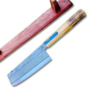 Couteau de chef en acier au carbone fait à la main personnalisé facile à saisir gaine en cuir lavable au lave-vaisselle ambidextre belle coupe industrielle - Product Image 1