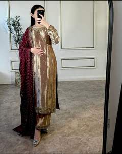 FANCY GEORGETTE BORDADO CON MOTI TRABAJO SUPERIOR CON DUPATTA SEMI COSTURA PAKISTANI TRAJE VINO - Product Image 5