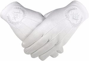 Gants de maçon maître de la Loge Bleue - Entièrement en coton blanc, respirants, séchage rapide, toutes saisons, longueur poignet, avec motifs équerre et compas G - Product Image 2