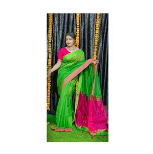direct factory supply luxury design Ball sequence cotton silk saree with blouse for girls parywear silk saree