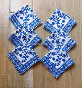 Durable Long Lasting <b>Block</b> <b>Printed</b> Fabric Cotton Quilted Tea Coaster With Piping Edge Hot Pots Drinks Mats Table Accessories - Product Image 2