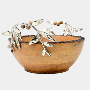 Superior Quality Natural Wood Fruit <b>Serving</b> <b>Bowl</b> Silver Metal Accent Snacks And <b>Salad</b> <b>Serving</b> <b>Bowl</b> For Home Decor Tableware - Product Image 5