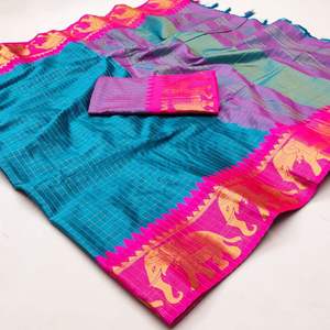 ส่าหรีผ้าไหมแบบปากีสถานและอินเดียพื้นเมืองดีไซน์ใหม่สำหรับผู้หญิง - Product Image 1