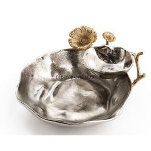 Motif à la mode arrivée en forme de coeur 2 compartiments argent brillant poli martelé Texture bol avec poignées plaquées or fournitures - Product Image 2