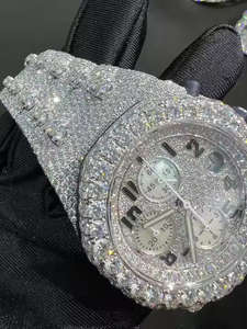 Elegant Luxury Fashion <b>Mens</b> Stainless Steel Case Thick Analog Mechanical Watch Moissanite Diamonds Sport Professional Business - Product Image 2